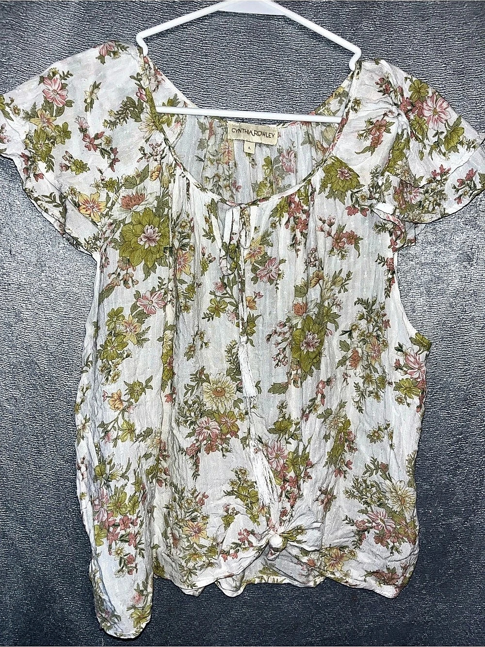 Cynthia Rowley Floral Blouse in White & Green Size Large